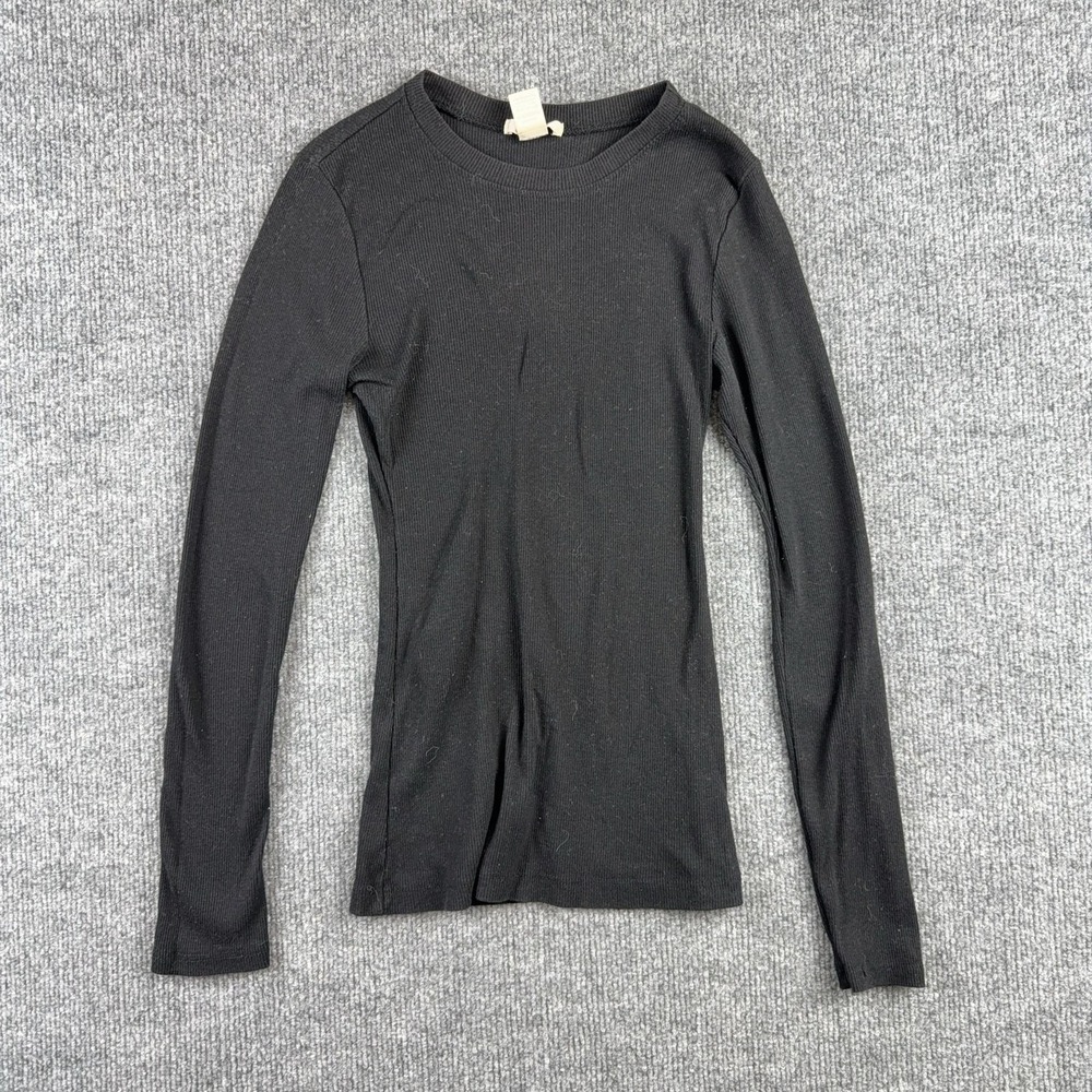 Bozzolo Shirt Womens Small Black Ribbed Crew Neck Long Sleeve Basic Top